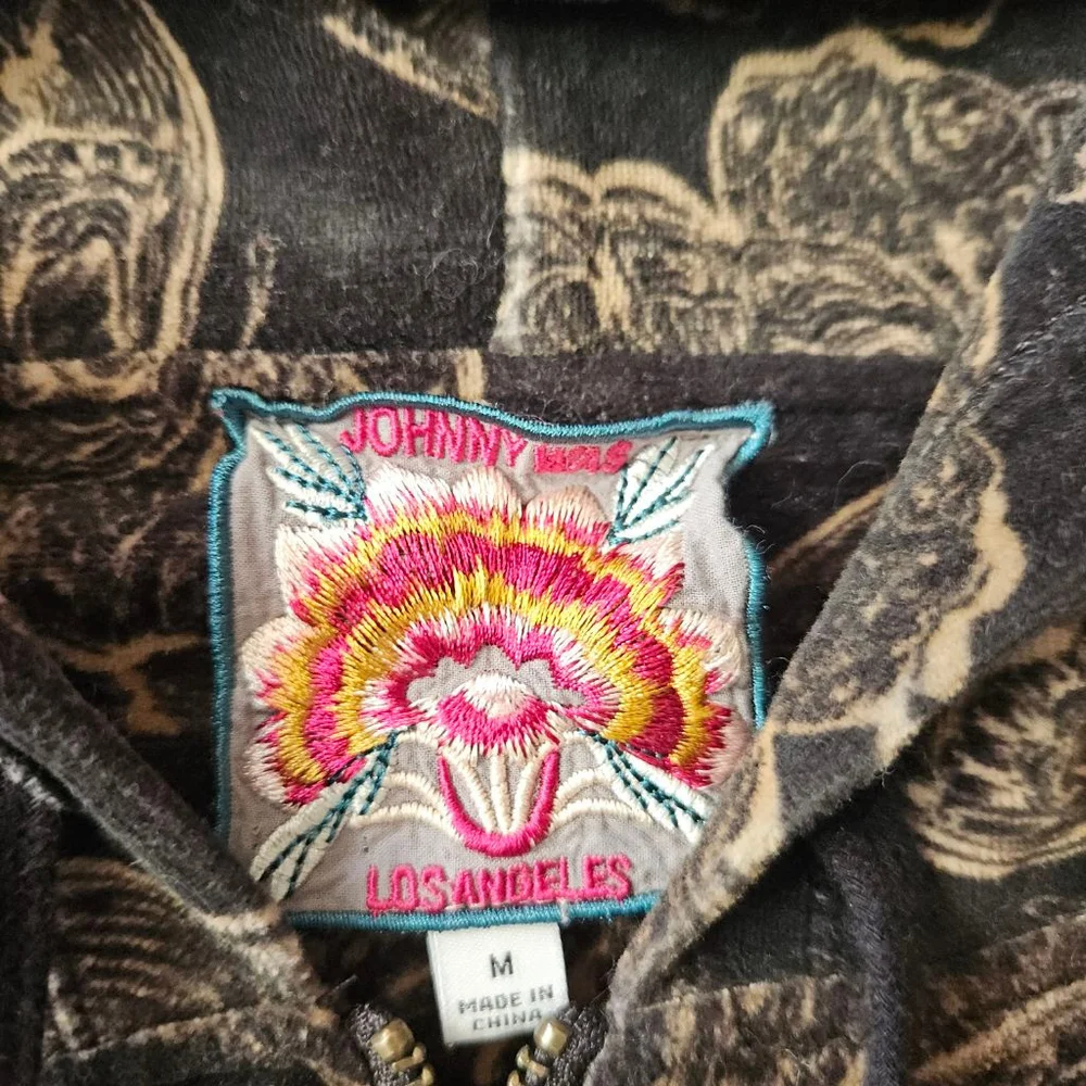 Johnny Was Zuri Modern Velour Butterfly Zip Up Hooded Jacket Womens Medium Black - Picture 2 of 6
